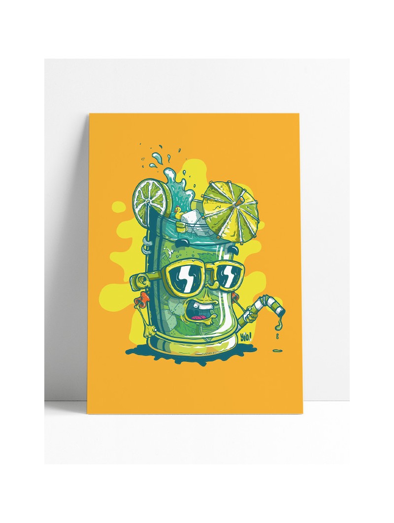 Affiche Mojito Therapy illustration originale cocktail apéro rhum menthe été 30x40 Archives Yio