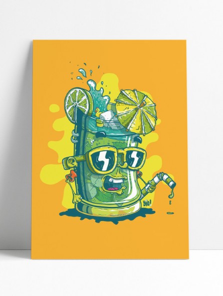 Affiche Mojito Therapy illustration originale cocktail apéro rhum menthe été 30x40 Archives Yio