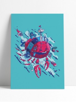 affiche crabe - poster mer - papier de créa - dessiné et imprimé en France