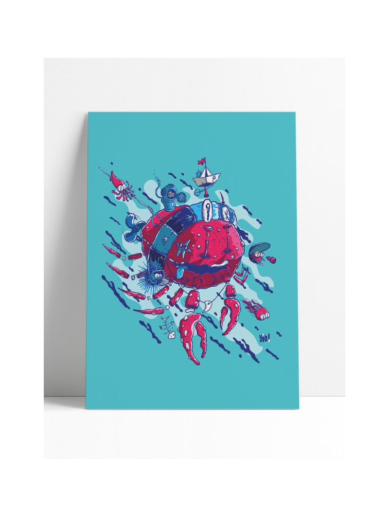 affiche crabe - poster mer - papier de créa - dessiné et imprimé en France