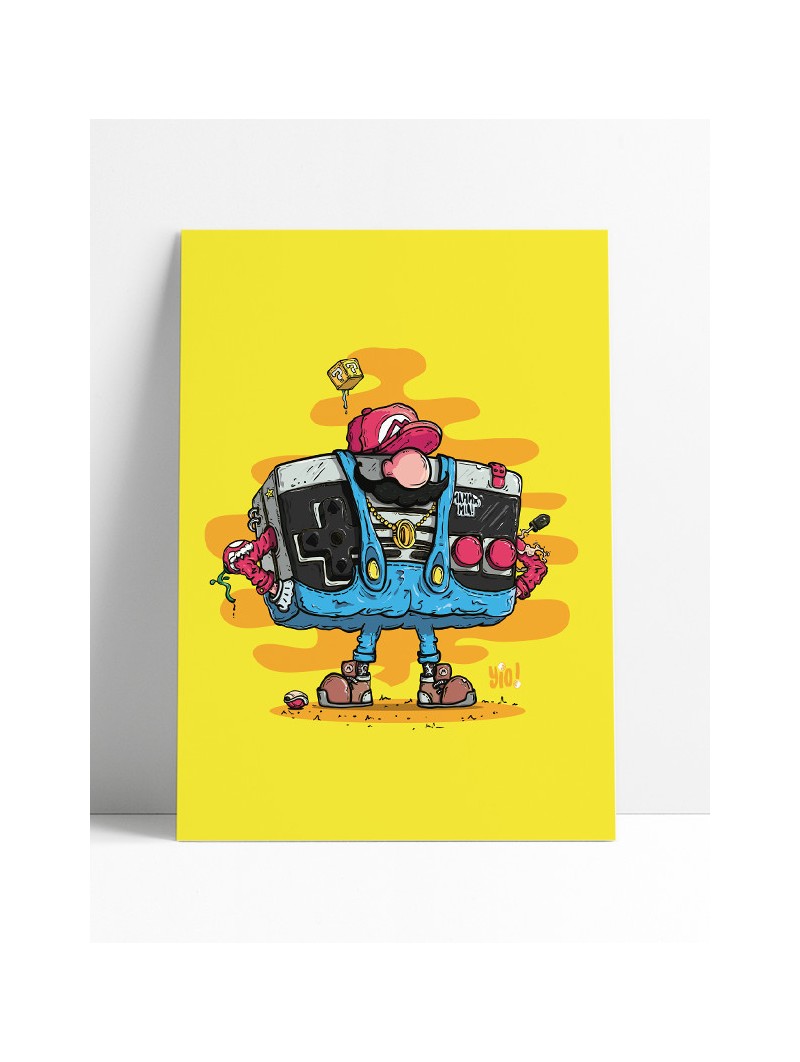 poster super mario - affiche mario - art print retro gaming - papier de créa - dessiné et imprimé en France