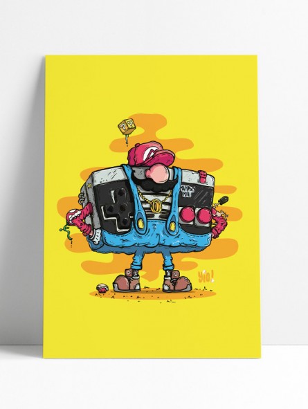 Affiche manette NES Mario illustration originale retrogaming Nintendo 30x40 cm Archives Yio