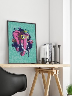 Affiche éléphant punk encadrée décoration bureau rock caractère format standard