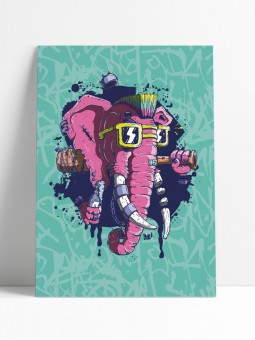 Affiche éléphant punk illustration originale rétro badass 30x40 cm Archives Yio