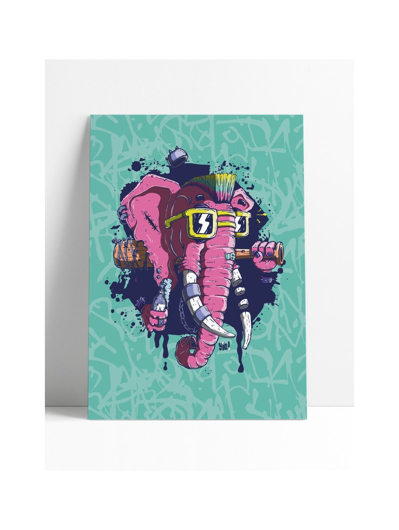 affiche éléphant - poster punk - papier de créa - dessiné et imprimé en France