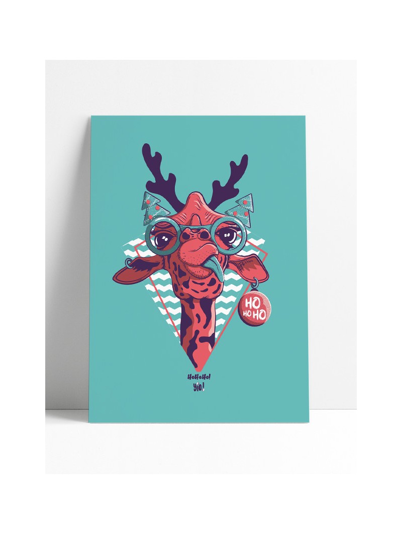 affiche girafe - poster noël - papier de créa - dessiné et imprimé en France