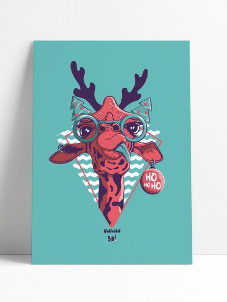 affiche girafe - poster noël - papier de créa - dessiné et imprimé en France