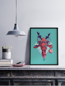 affiche girafe - poster noël - papier de créa - dessiné et imprimé en France