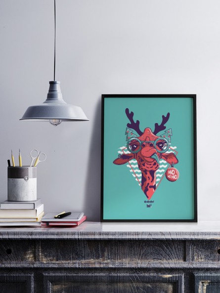 affiche girafe - poster noël - papier de créa - dessiné et imprimé en France