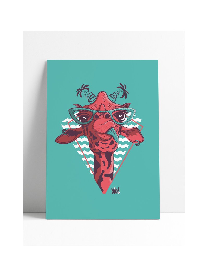 poster girafe - affiche été - papier de créa - dessiné et imprimé en France