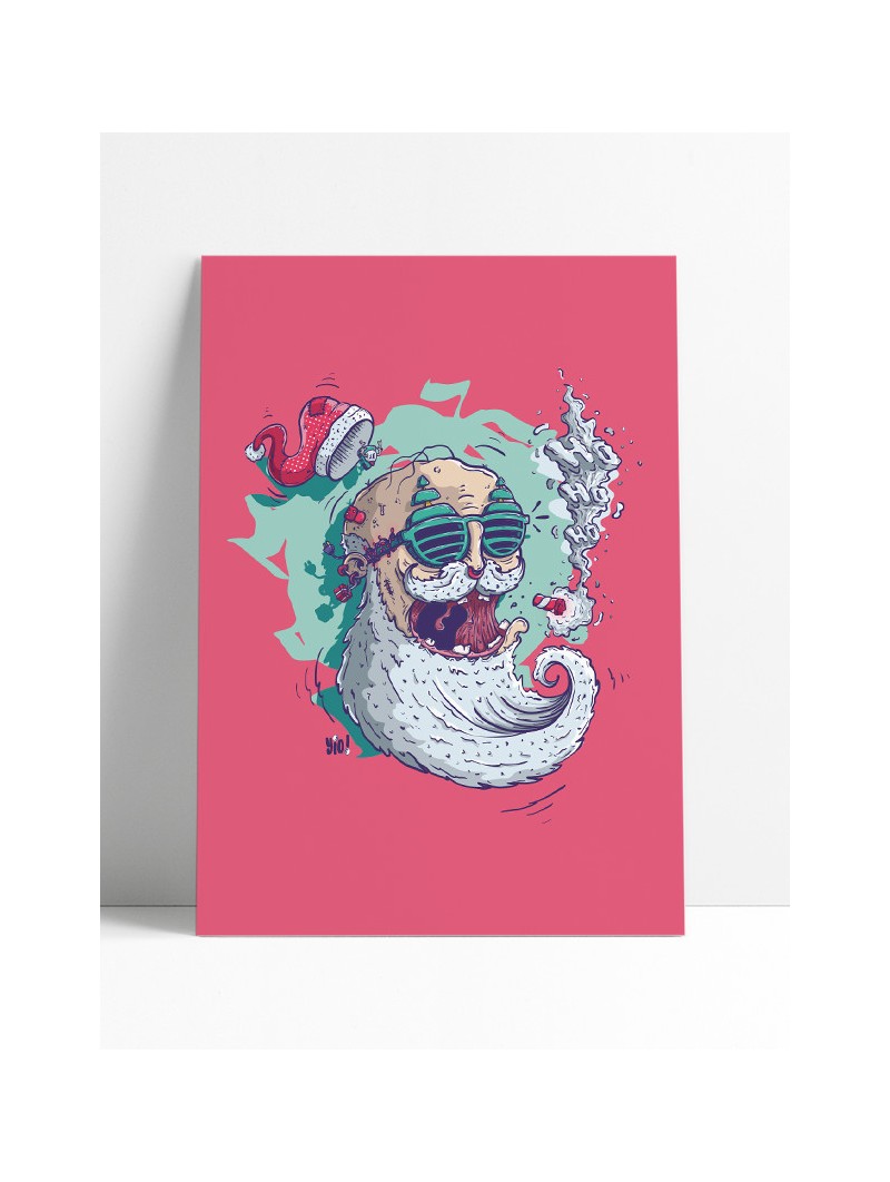 affiche père noël - poster santa - papier de créa - dessiné et imprimé en France