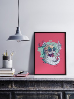 affiche père noël - poster santa - papier de créa - dessiné et imprimé en France