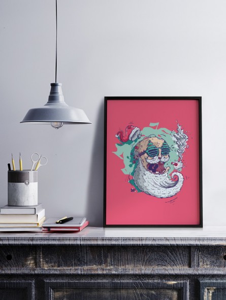 affiche père noël - poster santa - papier de créa - dessiné et imprimé en France