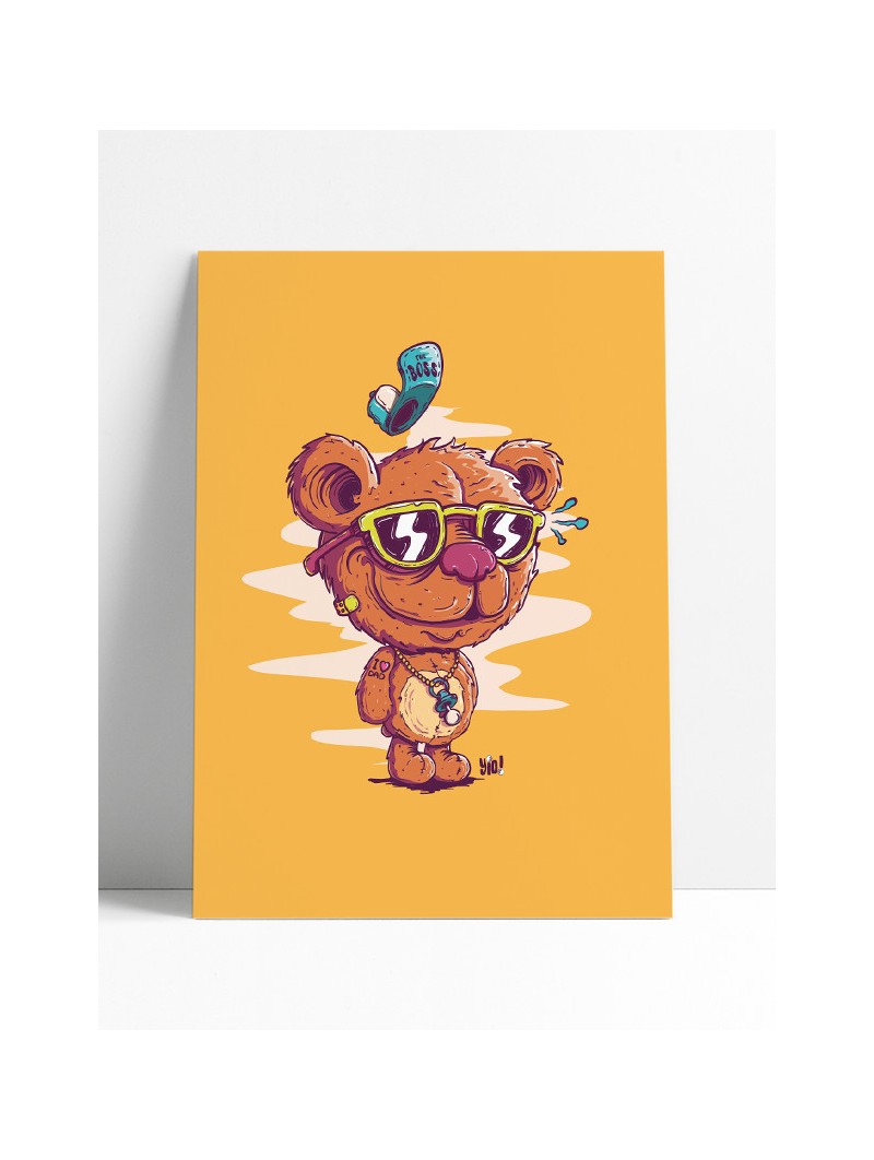 affiche ourson casquette - poster ourson lunettes - papier de créa - dessiné et imprimé en France