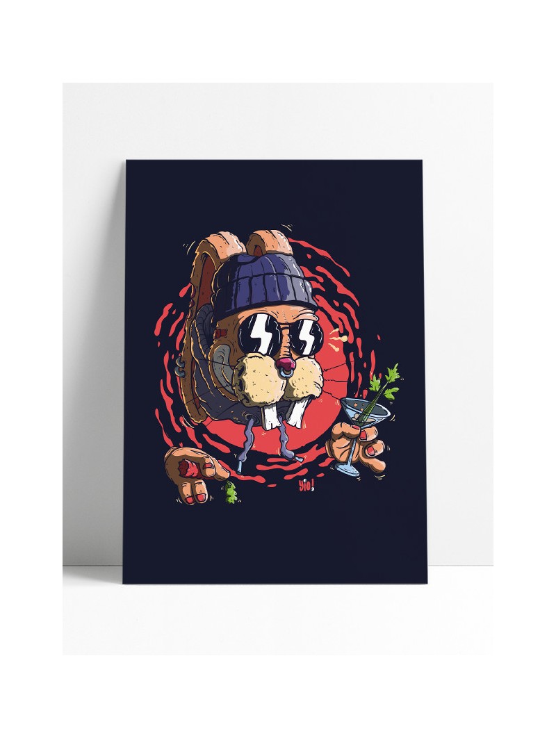 affiche lapin bringueur - poster lapin bamboche - papier de créa - dessiné et imprimé en France