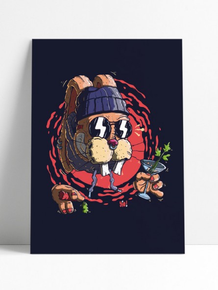 affiche lapin bringueur - poster lapin bamboche - papier de créa - dessiné et imprimé en France