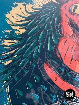 sérigraphie coq punk - tirage d'art coq guerrier - papier de créa - dessiné et sérigraphié en France