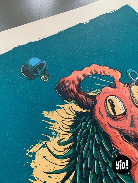 sérigraphie coq punk - tirage d'art coq guerrier - papier de créa - dessiné et sérigraphié en France