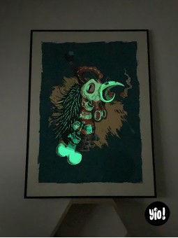 sérigraphie coq punk - tirage d'art coq guerrier - papier de créa - dessiné et sérigraphié en France