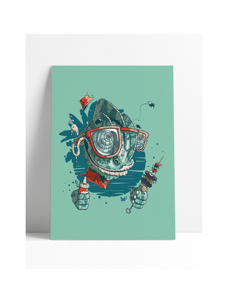 affiche caméléon - poster caméléon - papier de créa - dessiné et imprimé en France