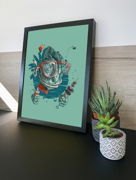 affiche caméléon - poster caméléon - papier de créa - dessiné et imprimé en France