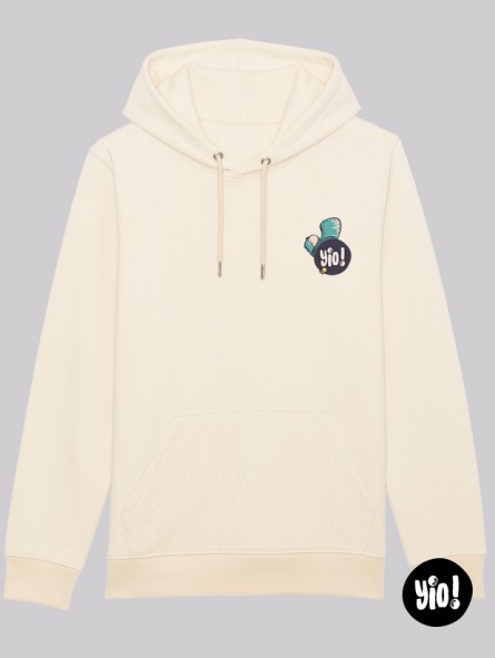 sweat à capuche naturel patchwork personnages - hoodie unisexe en coton bio - dessiné et imprimé en France