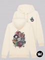 sweat à capuche naturel patchwork personnages - hoodie unisexe en coton bio - dessiné et imprimé en France