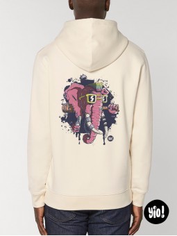 sweat à capuche éléphant punk ivoire - hoodie éléphant badass unisexe en coton bio - sweat dessiné et imprimé en France