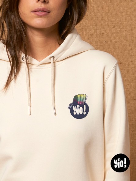 sweat à capuche éléphant punk ivoire - hoodie éléphant badass unisexe en coton bio - sweat dessiné et imprimé en France