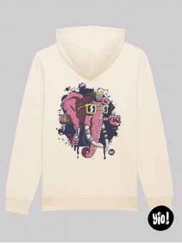 sweat à capuche éléphant punk ivoire - hoodie éléphant badass unisexe en coton bio - sweat dessiné et imprimé en France