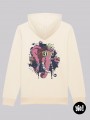 sweat à capuche éléphant punk ivoire - hoodie éléphant badass unisexe en coton bio - sweat dessiné et imprimé en France