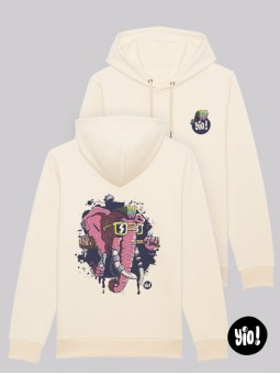 sweat à capuche éléphant punk ivoire - hoodie éléphant badass unisexe en coton bio - sweat dessiné et imprimé en France