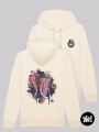 sweat à capuche éléphant punk ivoire - hoodie éléphant badass unisexe en coton bio - sweat dessiné et imprimé en France