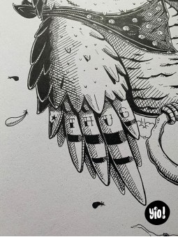 dessin original hibou - dessin hibou encre de Chine - original hibou papier de créa - dessiné en France