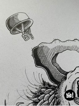 dessin original coq punk - dessin coq encre de Chine - original coq papier de créa - dessiné en France