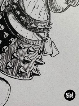 dessin original coq punk - dessin coq encre de Chine - original coq papier de créa - dessiné en France