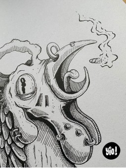 dessin original coq punk - dessin coq encre de Chine - original coq papier de créa - dessiné en France