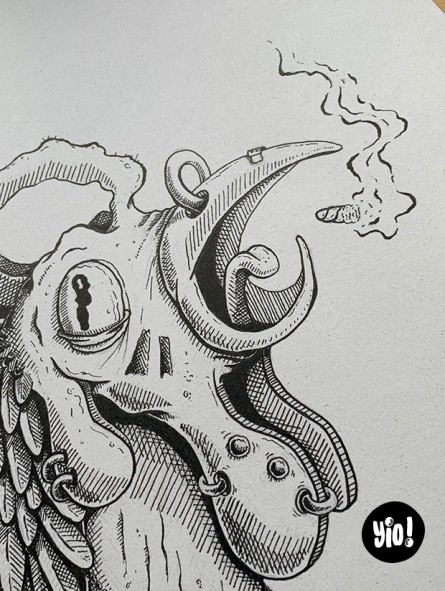 dessin original coq punk - dessin coq encre de Chine - original coq papier de créa - dessiné en France