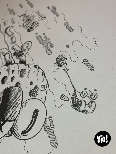 dessin original poulpe - dessin poulpe encre de Chine - original poulpe papier de créa - dessiné en France