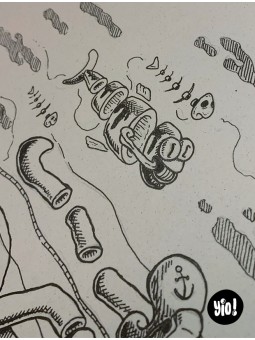 dessin original poulpe - dessin poulpe encre de Chine - original poulpe papier de créa - dessiné en France