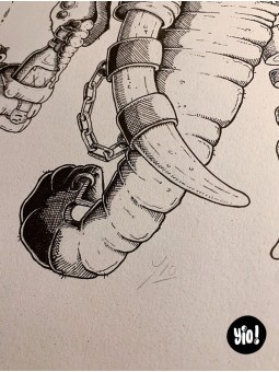 dessin original éléphant punk - dessin éléphant encre de Chine - original  éléphant papier de créa - dessiné en France