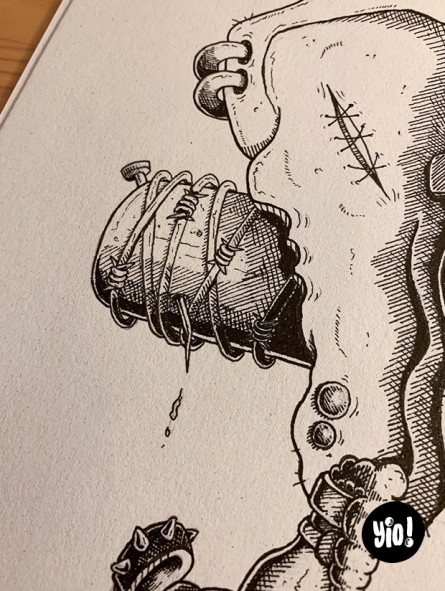 dessin original éléphant punk - dessin éléphant encre de Chine - original  éléphant papier de créa - dessiné en France