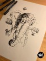 dessin original éléphant punk - dessin éléphant encre de Chine - original  éléphant papier de créa - dessiné en France