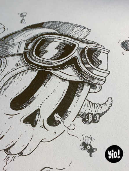 dessin original crâne biker - dessin crâne encre de Chine - original crâne papier de créa - dessiné en France