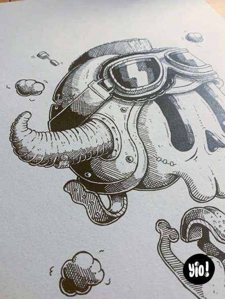 dessin original crâne biker - dessin crâne encre de Chine - original crâne papier de créa - dessiné en France