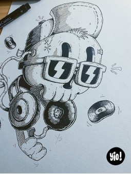 dessin original crâne chill - dessin crâne cool encre de Chine - original crâne papier de créa - dessiné en France