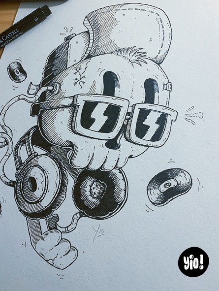 dessin original crâne chill - dessin crâne cool encre de Chine - original crâne papier de créa - dessiné en France