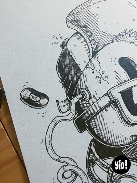 dessin original crâne chill - dessin crâne cool encre de Chine - original crâne papier de créa - dessiné en France