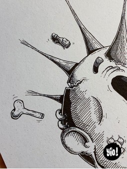 dessin original crâne punk - dessin crâne rock encre de Chine - original crâne papier de créa - dessiné en France