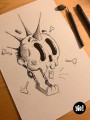 dessin original crâne punk - dessin crâne rock encre de Chine - original crâne papier de créa - dessiné en France